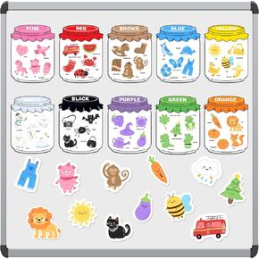 Magnetic Color Sorting Set, Color Sorting Magnets for Fridge, Montessori Toys for Toddler Color Learning, Kitchen Magnets for Kids, Color Recognition Activities Homeschool Must Have