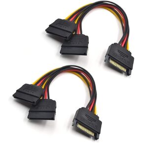 2 Pack SATA 15-Pin Power Adapter Cable, SATA 15 Pin Male to SATA 15 Pin Female Power Y-Splitter Extension Cable SATA to SATA Connector (20CM)