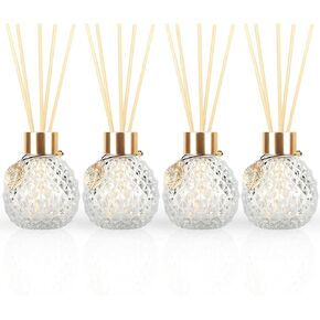 TRIFOLIC 4Pcs Reed Diffuser Set with Metal Golden Decoration, Empty Reed Diffuser Bottles with 20Pcs Reed Diffuser Sticks, Unique Design Bottles for Home and Office(4 Pcs Different Bottles)