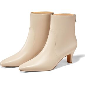 Coutgo Womens Low Heel Ankle Boots Square Toe Kitten Heel Booties Leather Zipper Fall Dress Short Boots Shoes