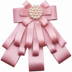 Wcysin Rhinestone Pre-Tied Ribbon Brooch Bow Tie Pin Collar Bow for Women Girls