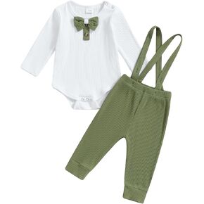 Newborn Baby Boy Clothes Ribbed Knitted Cotton Long Sleeves Bowtie Romper Suspender Pants Fall Winter Outfits