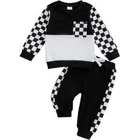 Thorn Tree Toddler Baby Boys Fall Winter Pants Outfits Contrast Color Clothes Long Sleeve Sweatshirt Pullover Jogger Pants