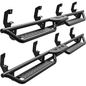 Running Boards Compatible with Chevy Silverado/GMC Sierra Crew Cab 1500 2019-2024(Excl 2019 Ld/Lt), 2500 3500 HD 2020-2024, 6" 2-Stairs Side Step Rails Coated Black Carbon Steel Nerf Bars