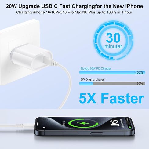 شاحن USB C للشحن السريع، صندوق من النوع C بقوة 20 وات لهاتف iPhone 16/16Pro/16Pro Max/16Plus، قالب USB C لهاتف Samsung Galaxy S24/S23/S22/S21/S20FE Ultra/Z Flip 6/Z Fold 6، Pixel 9 8 موتورولا razr2024/G55 in Kuwait