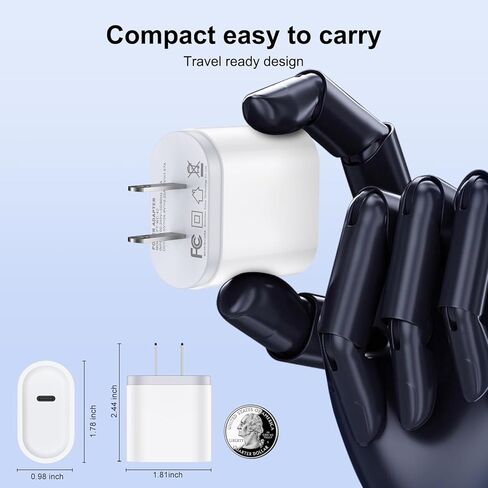 شاحن USB C للشحن السريع، صندوق من النوع C بقوة 20 وات لهاتف iPhone 16/16Pro/16Pro Max/16Plus، قالب USB C لهاتف Samsung Galaxy S24/S23/S22/S21/S20FE Ultra/Z Flip 6/Z Fold 6، Pixel 9 8 موتورولا razr2024/G55 in Kuwait