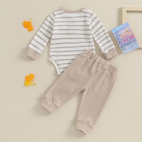 Pivanzore Newborn Baby Boy Clothes Infant Boy Girl Striped Long Sleeve Sweatshirt Romper Bodysuit Soft Fall Winter Outfit in Saudi Arabia