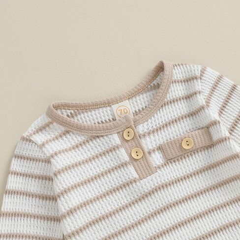 Pivanzore Newborn Baby Boy Clothes Infant Boy Girl Striped Long Sleeve Sweatshirt Romper Bodysuit Soft Fall Winter Outfit in Saudi Arabia