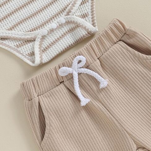 Pivanzore Newborn Baby Boy Clothes Infant Boy Girl Striped Long Sleeve Sweatshirt Romper Bodysuit Soft Fall Winter Outfit in Saudi Arabia