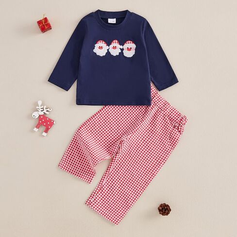 طفل صبي فتاة الخريف وتتسابق المطرزة طويلة الأكمام Crewneck بلوزات أعلى منقوشة السراويل 2 قطعة مجموعة الملابس الشتوية in Saudi Arabia