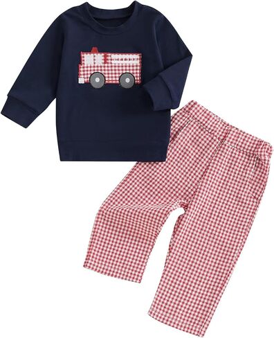 طفل صبي فتاة الخريف وتتسابق المطرزة طويلة الأكمام Crewneck بلوزات أعلى منقوشة السراويل 2 قطعة مجموعة الملابس الشتوية in Saudi Arabia