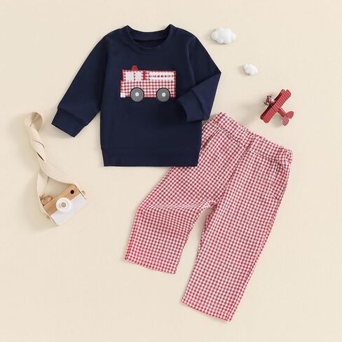 طفل صبي فتاة الخريف وتتسابق المطرزة طويلة الأكمام Crewneck بلوزات أعلى منقوشة السراويل 2 قطعة مجموعة الملابس الشتوية in Saudi Arabia