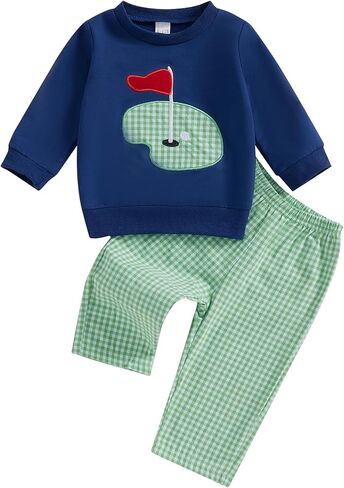 طفل صبي فتاة الخريف وتتسابق المطرزة طويلة الأكمام Crewneck بلوزات أعلى منقوشة السراويل 2 قطعة مجموعة الملابس الشتوية in Kuwait