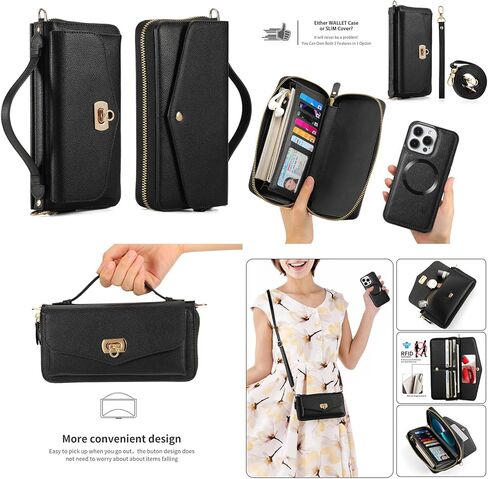 LITOU Compatible for iPhone 16 Pro Max Crossbody Wallet Purse Phone Case with Detachable Magnetic,RFID Blocking Card Holder,Zipper Leather Wallet Wrist Lanyard Strap Case for Women.Blue Flower in Kuwait