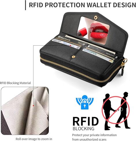 LITOU Compatible for iPhone 16 Pro Max Crossbody Wallet Purse Phone Case with Detachable Magnetic,RFID Blocking Card Holder,Zipper Leather Wallet Wrist Lanyard Strap Case for Women.Blue Flower in Kuwait