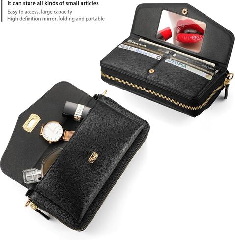 LITOU Compatible for iPhone 16 Pro Max Crossbody Wallet Purse Phone Case with Detachable Magnetic,RFID Blocking Card Holder,Zipper Leather Wallet Wrist Lanyard Strap Case for Women.Blue Flower in Kuwait