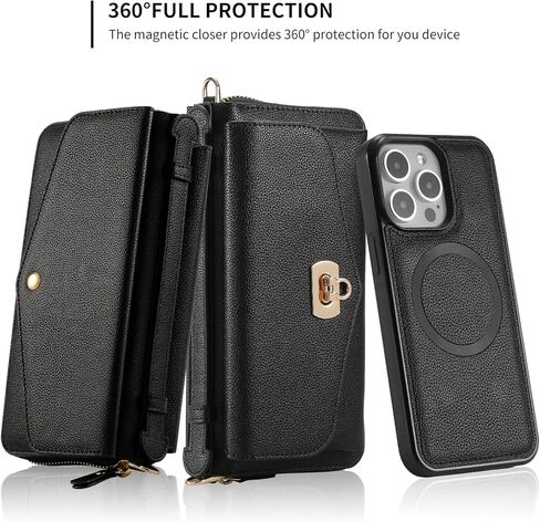 LITOU Compatible for iPhone 16 Pro Max Crossbody Wallet Purse Phone Case with Detachable Magnetic,RFID Blocking Card Holder,Zipper Leather Wallet Wrist Lanyard Strap Case for Women.Blue Flower in Kuwait