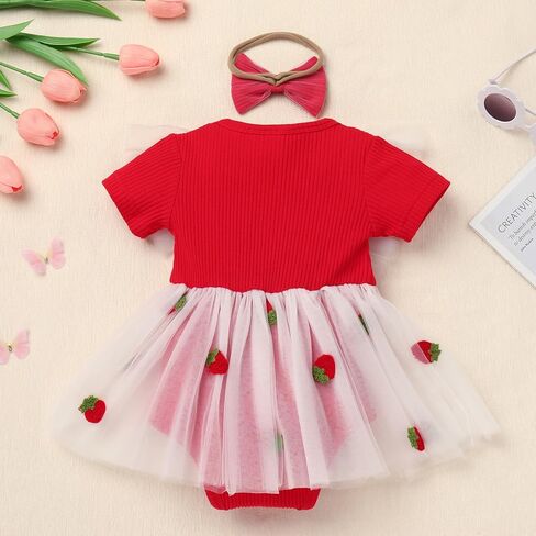 ODASDO Baby Girls 1st Birthday Dress Ribbed Knit Short Sleeve Princess Tutu Tulle Romper Dress + Bow Headband in Saudi Arabia