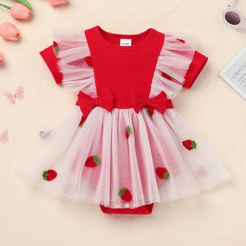 ODASDO Baby Girls 1st Birthday Dress Ribbed Knit Short Sleeve Princess Tutu Tulle Romper Dress + Bow Headband in Saudi Arabia