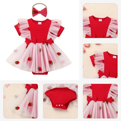 ODASDO Baby Girls 1st Birthday Dress Ribbed Knit Short Sleeve Princess Tutu Tulle Romper Dress + Bow Headband in Saudi Arabia