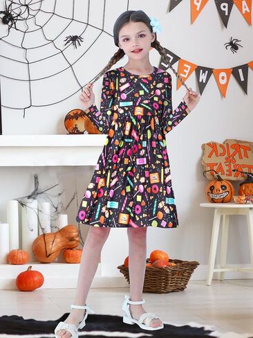 Halloween Dress Toddler Baby Girls Cute Donut Lollipop Candy Dress Crewneck Fall Long Sleeve Dresses 1-5T in Saudi Arabia