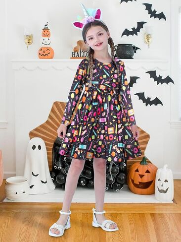 Halloween Dress Toddler Baby Girls Cute Donut Lollipop Candy Dress Crewneck Fall Long Sleeve Dresses 1-5T in Saudi Arabia