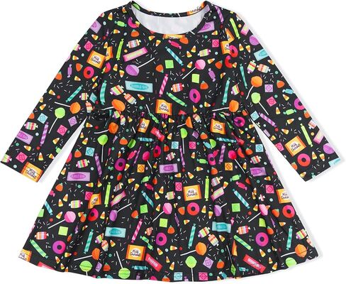 Halloween Dress Toddler Baby Girls Cute Donut Lollipop Candy Dress Crewneck Fall Long Sleeve Dresses 1-5T in Saudi Arabia