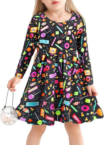 Halloween Dress Toddler Baby Girls Cute Donut Lollipop Candy Dress Crewneck Fall Long Sleeve Dresses 1-5T in Saudi Arabia
