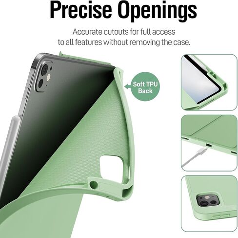 ZOVEEK Case for iPad Pro 13 Inch (M4) 2024 with Pencil Holder, Supports Pencil Pro Magnetic Charging, Smart Magnetic iPad Case with Trifold Stand, Supports Auto Wake/Sleep (Matcha Green) in Saudi Arabia