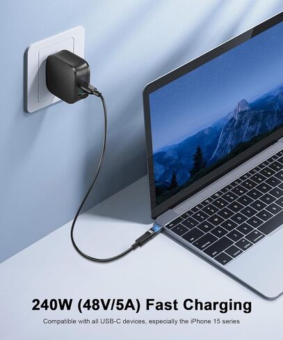 USB C LED Power Display Extender Adapter, 140W Short Dock Cable Extension Type-C 8K@60Hz PD3.1, USBC Male to Female Thunderbolt QC & 40Gbps Data Transfer for USB-C Devices(2 Pack) in Kuwait