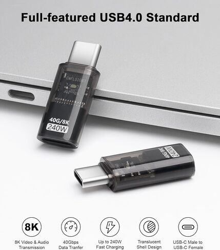 USB C LED Power Display Extender Adapter, 140W Short Dock Cable Extension Type-C 8K@60Hz PD3.1, USBC Male to Female Thunderbolt QC & 40Gbps Data Transfer for USB-C Devices(2 Pack) in Kuwait