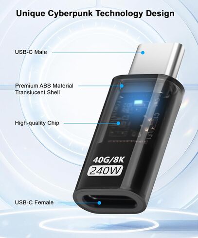 USB C LED Power Display Extender Adapter, 140W Short Dock Cable Extension Type-C 8K@60Hz PD3.1, USBC Male to Female Thunderbolt QC & 40Gbps Data Transfer for USB-C Devices(2 Pack) in Kuwait