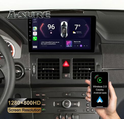 ترقية راديو ستيريو السيارة ASURE لسيارة Benz GLK Class X204 2008-2015، 9 بوصة 4Core 2+32GB وحدة رأس الملاحة داخل لوحة القيادة مع Carplay Android Auto 1280x800 مشغل فيديو بشاشة تعمل باللمس in Saudi Arabia
