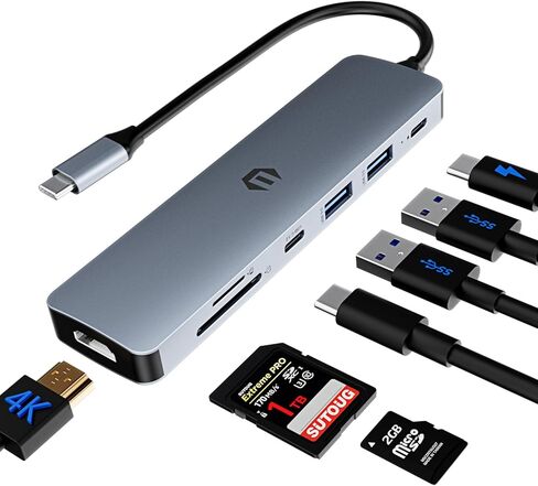 محور USB C، محطة إرساء TOTU USB C، محطة إرساء مع محول متعدد المنافذ HDMI، محور USB C، 100 وات PD، 2 USB 3.0، USB C 3.0، قاعدة SD/TF لأجهزة الكمبيوتر المحمول من النوع C in Kuwait