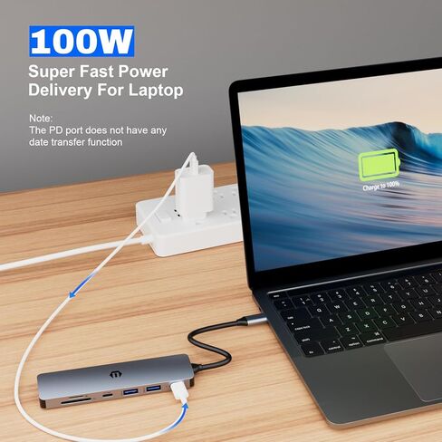 محور USB C، محطة إرساء TOTU USB C، محطة إرساء مع محول متعدد المنافذ HDMI، محور USB C، 100 وات PD، 2 USB 3.0، USB C 3.0، قاعدة SD/TF لأجهزة الكمبيوتر المحمول من النوع C in Kuwait