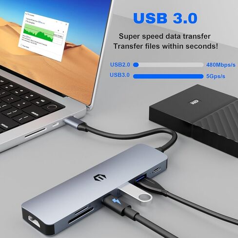 محور USB C، محطة إرساء TOTU USB C، محطة إرساء مع محول متعدد المنافذ HDMI، محور USB C، 100 وات PD، 2 USB 3.0، USB C 3.0، قاعدة SD/TF لأجهزة الكمبيوتر المحمول من النوع C in Kuwait