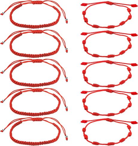 10 Pieces Adjustable Red String Bracelets 7 Knots Style Red Cord Bracelet Red Knot Chain Braided Bracelet Amulet for Protection, Good Luck, Friendship, Lovers in Saudi Arabia