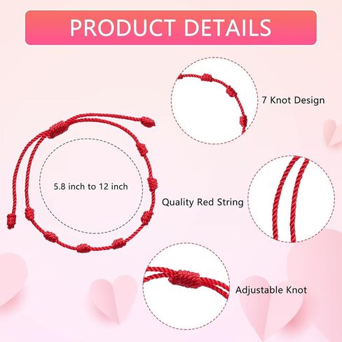 10 Pieces Adjustable Red String Bracelets 7 Knots Style Red Cord Bracelet Red Knot Chain Braided Bracelet Amulet for Protection, Good Luck, Friendship, Lovers in Saudi Arabia