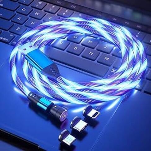 1Pc Blue Light Up Phone Charger with Changeable Rotating Magnetic Tips (3.3 Feet / 1 Meter) Small in Size,Convenient to Carry,Automobile Chargers,Cell Phones and Accessories,Power Adapters in Saudi Arabia