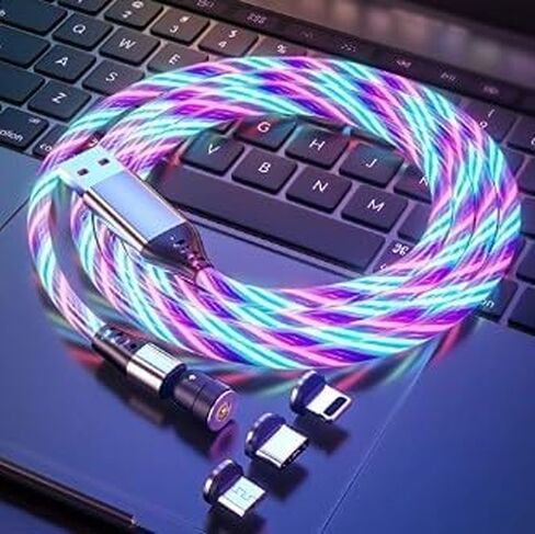 1Pc Blue Light Up Phone Charger with Changeable Rotating Magnetic Tips (3.3 Feet / 1 Meter) Small in Size,Convenient to Carry,Automobile Chargers,Cell Phones and Accessories,Power Adapters in Saudi Arabia