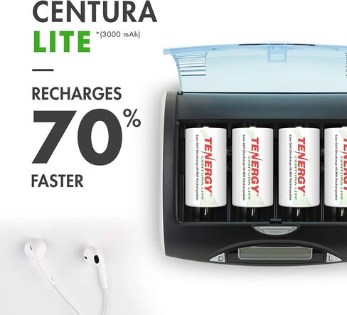 Tenergy 4 Pack Centura Lite D Size Batteries and TN486U 5-Bay Universal Battery Charger with LCD, Micro USB/Type C Input in Saudi Arabia