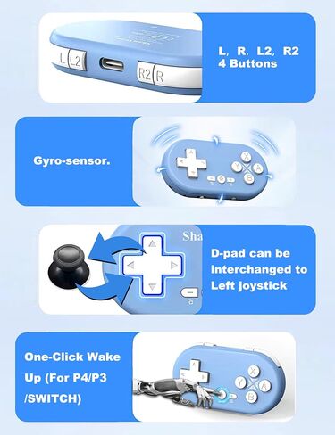 TJPD Bluetooth Gamepad Keychain Sized Mini Controller for Switch, Windows, Android, macOS, iOS&Android (Light Blue) in Saudi Arabia