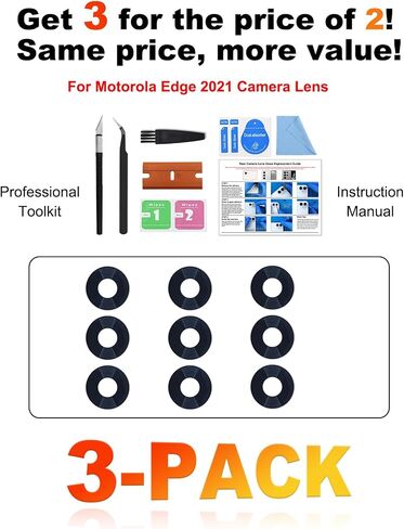 3 Pack for Moto Edge 2021 5G Back Rear Camera Lens Glass Replacement, Cellphone Back Camera Lens for Moto Edge 5G 2021 XT2141, Included Instruction Manual, Toolkit in Saudi Arabia