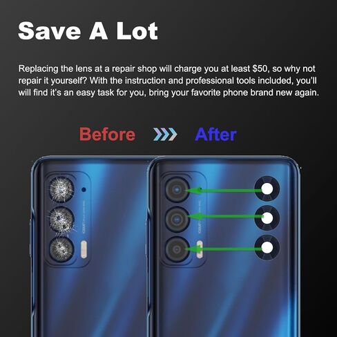 3 Pack for Moto Edge 2021 5G Back Rear Camera Lens Glass Replacement, Cellphone Back Camera Lens for Moto Edge 5G 2021 XT2141, Included Instruction Manual, Toolkit in Saudi Arabia