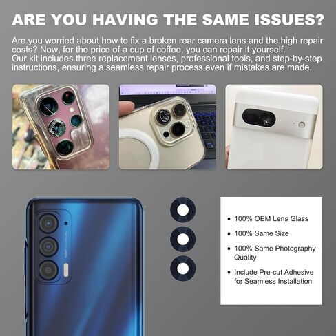 3 Pack for Moto Edge 2021 5G Back Rear Camera Lens Glass Replacement, Cellphone Back Camera Lens for Moto Edge 5G 2021 XT2141, Included Instruction Manual, Toolkit in Saudi Arabia