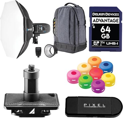 طقم حقيبة ظهر Westcott FJ400 Strobe 1-Light مع مشغل لاسلكي FJ-X3 S (متوافق مع سوني)، مفتاح صندوق سريع Octa-S، جل مرن، ذراع تمديد قصير 8 بوصات والمزيد من الملحقات | FJ400 in Kuwait