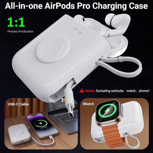 لاستبدال علبة شحن AirPod Pro لجهاز AirPods Pro الجيل الأول/الثاني، شاحن ساعة Apple المحمول بقدرة 5200 مللي أمبير في الساعة، شاحن سفر سريع الشحن AirPods (بدون سماعات أذن وiWatch) in Kuwait