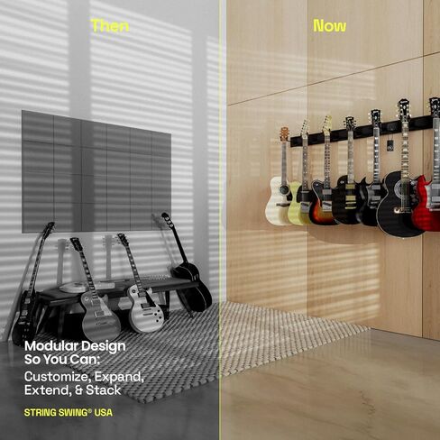 String Swing Guitar Wall Rack, Multiple Guitar Wall Mount, Guitar Organizer for Acoustic & Electric Guitars, 5 Padded Arm Hangers & White Slatwall Rail, Wall Mount Guitar Rack - MADE IN USA in Kuwait