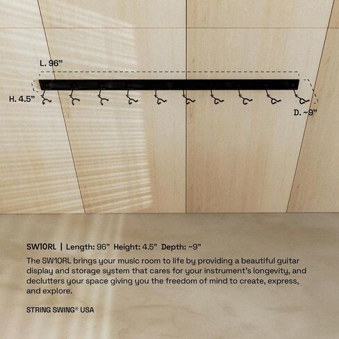 String Swing Guitar Wall Rack, Multiple Guitar Wall Mount, Guitar Organizer for Acoustic & Electric Guitars, 5 Padded Arm Hangers & White Slatwall Rail, Wall Mount Guitar Rack - MADE IN USA in Kuwait