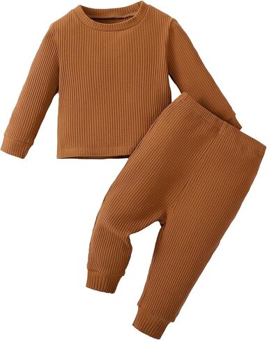 DEFAHN Baby Boy Girl Clothes Infant Fall Sweatsuit Solid Long Sleeve Top Pants 2PCS Winter Toddler Baby Outfit Set 0-24 Month in Saudi Arabia